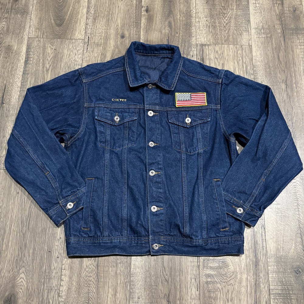 Danbury Mint Jacket Mens Medium Blue Denim Patriotic Eagle Flag Embroidered USA